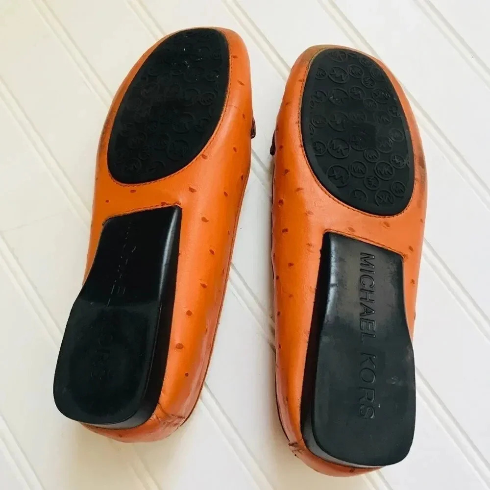 Michael Kors Hamilton Tangerine Ostrich Leather Loafers - Picture 7 of 8